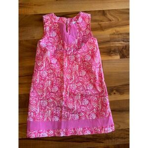 Vineyard Vines Seashell Shift Dress Kids Size 5 Pink Sleeveless Split V classic